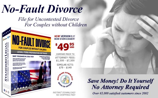 Standard Legal No-Fault Divorce Legal Forms Software