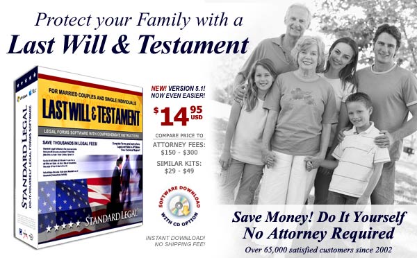 Standard Legal's Last Will and Testament legal forms software