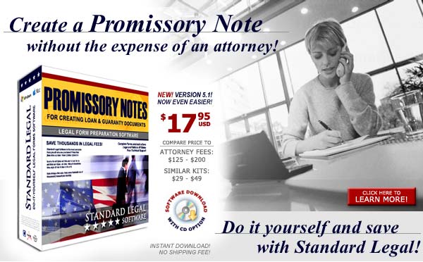 Outline the terms of a loan using a Promissory Note from Standard Legal